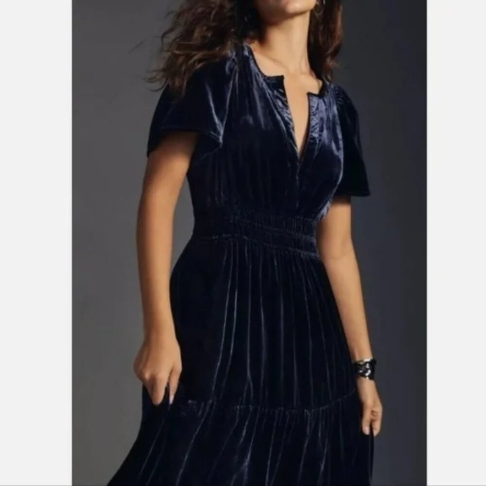 Anthropologie The Somerset Maxi Dress Velvet Edition Navy - Picture 2 of 15